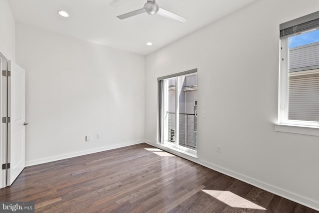 unfurnished room featuring ceiling fan and hardwood / wood-style floors