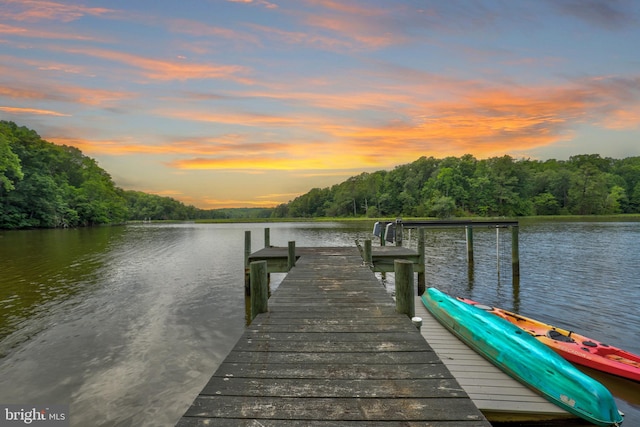 view of dock with a water view