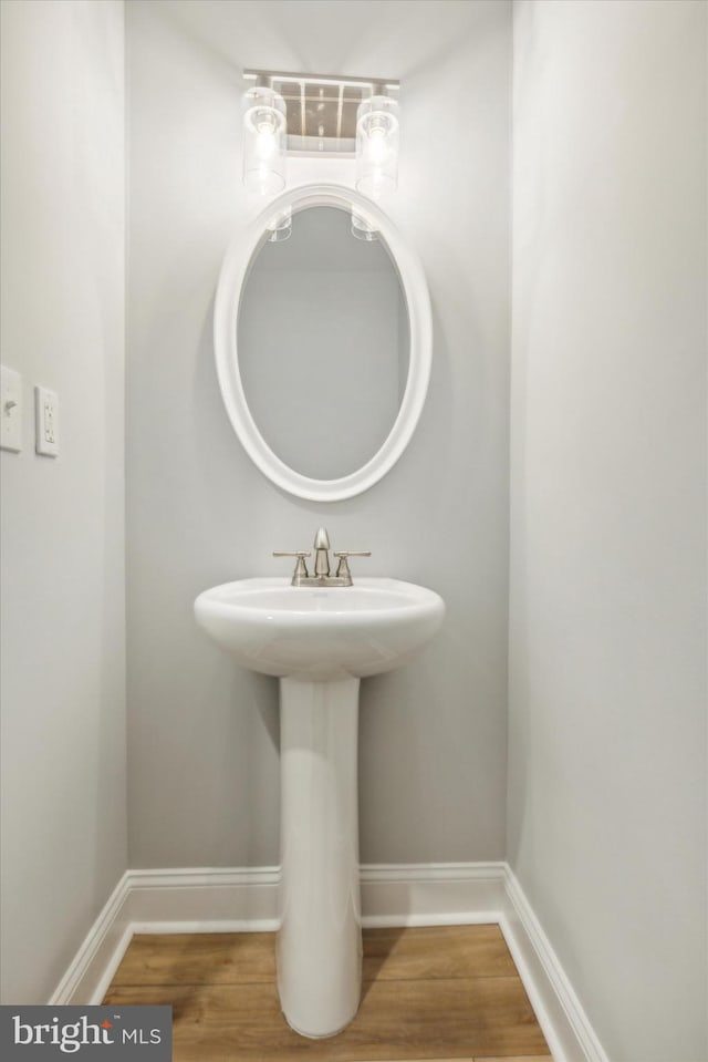 bathroom with hardwood / wood-style floors