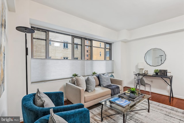 living room with wood finished floors and baseboards