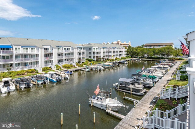 view of dock with a water view