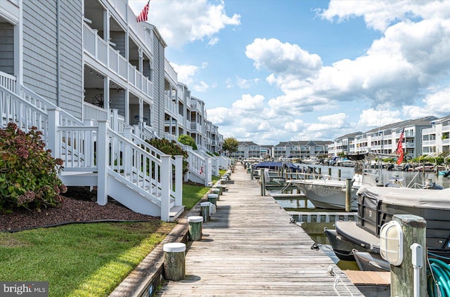 view of dock with a water view