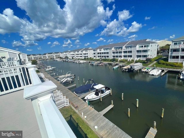 view of water feature with a boat dock