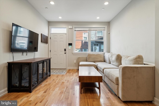 living room with light hardwood / wood-style flooring