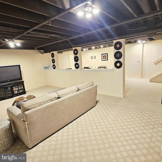 basement featuring carpet