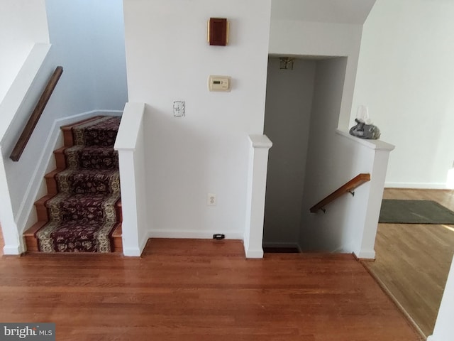 stairs featuring wood-type flooring