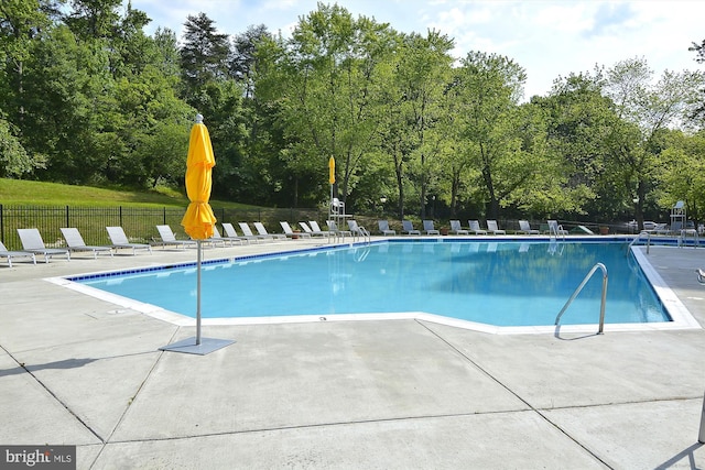 pool featuring a patio area and fence