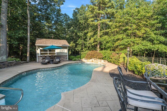 view of swimming pool with a patio