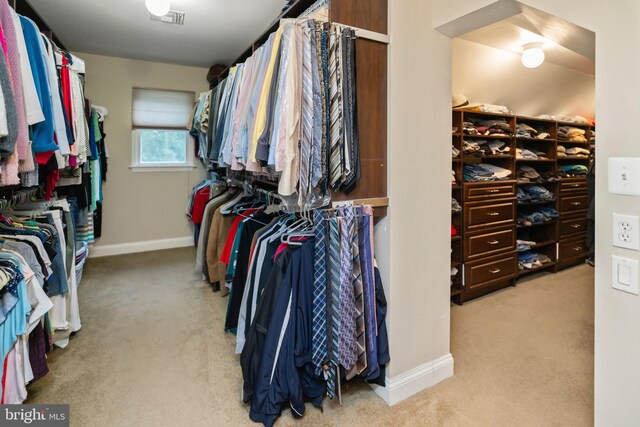 spacious closet with light carpet