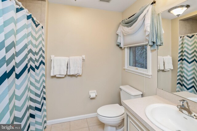 bathroom with tile patterned flooring, vanity, and toilet