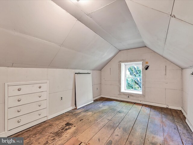 additional living space with hardwood / wood-style floors and lofted ceiling