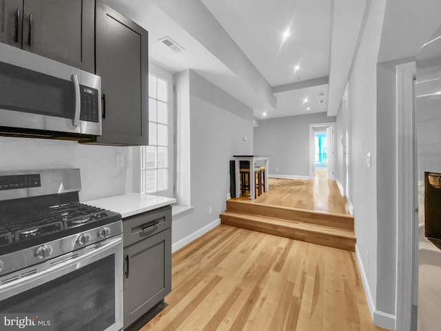 kitchen with appliances with stainless steel finishes and light wood-type flooring