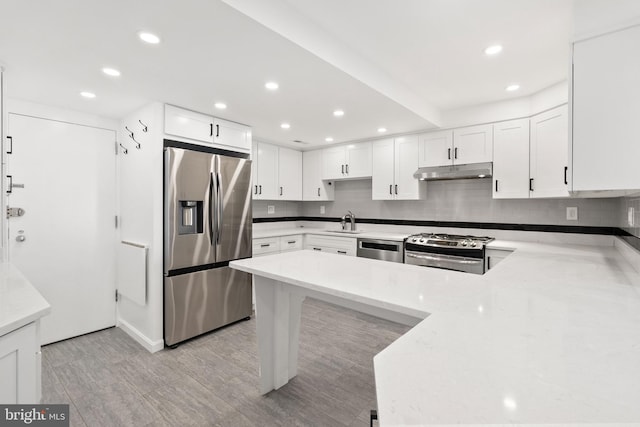 kitchen featuring light hardwood / wood-style flooring, white cabinets, sink, and stainless steel appliances