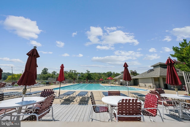 view of swimming pool with a patio