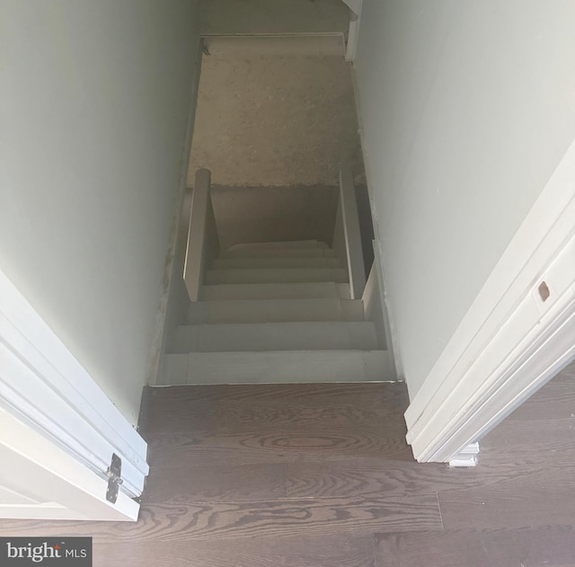 stairway with wood-type flooring