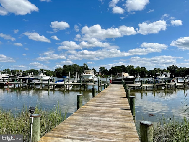 view of dock featuring a water view