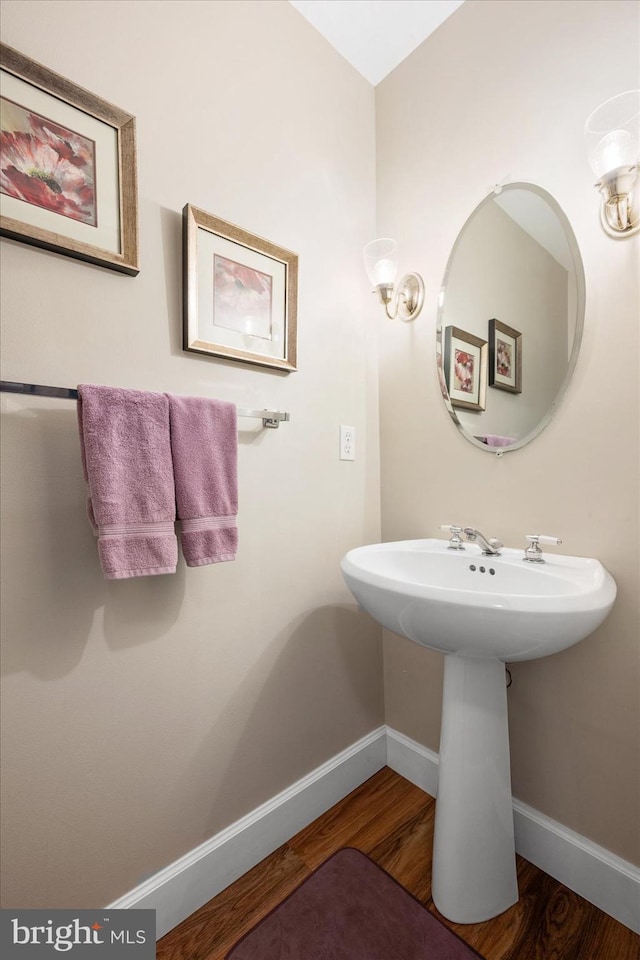 bathroom featuring wood-type flooring and sink