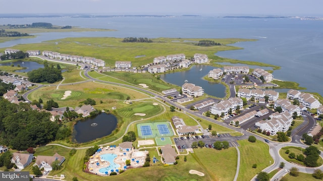 aerial view with a water view