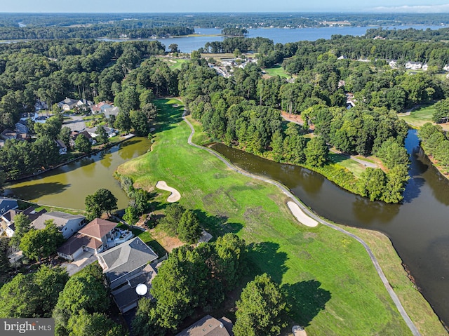 birds eye view of property with a forest view and a water view