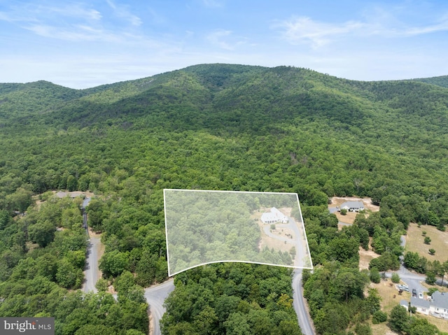 drone / aerial view featuring a mountain view