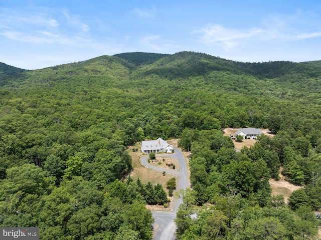 drone / aerial view featuring a mountain view