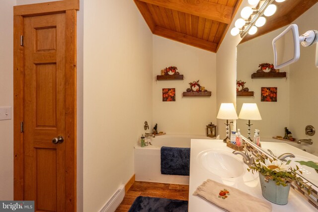 carpeted bedroom featuring multiple windows, wood ceiling, rail lighting, and lofted ceiling with beams