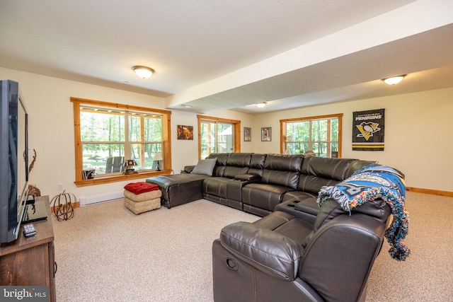 carpeted living room featuring a wealth of natural light