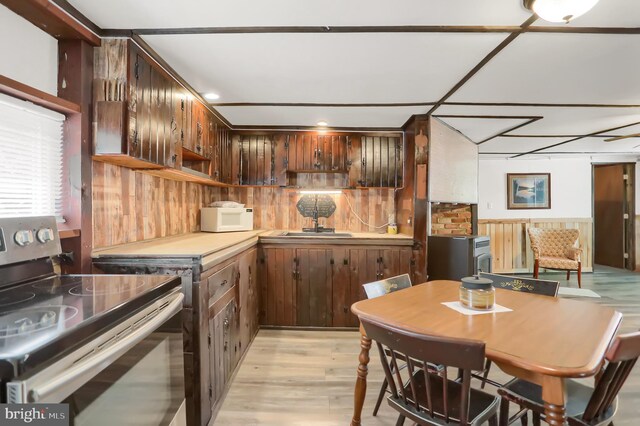 kitchen featuring sink, light hardwood / wood-style flooring, and stainless steel electric range