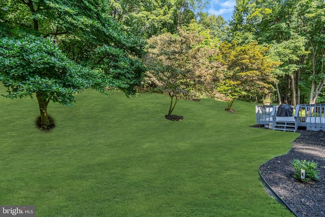 view of yard with a wooden deck