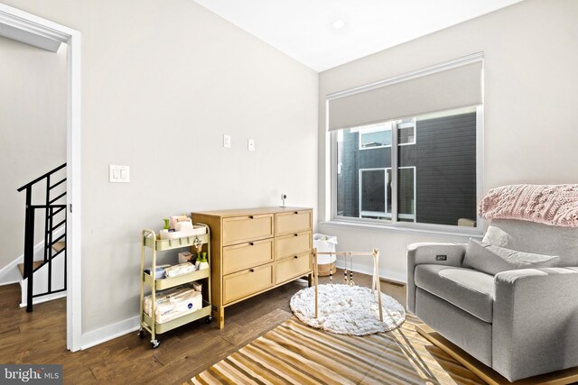 living area with dark wood-type flooring