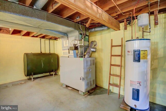 utilities featuring heating unit and electric water heater