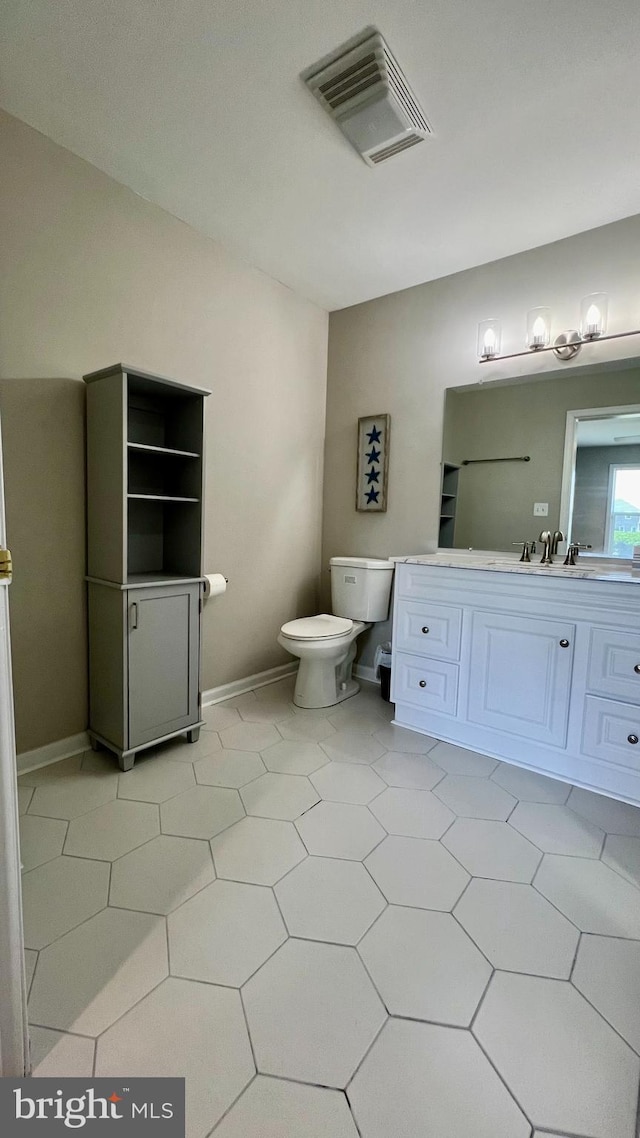 bathroom featuring vanity, toilet, and tile patterned floors