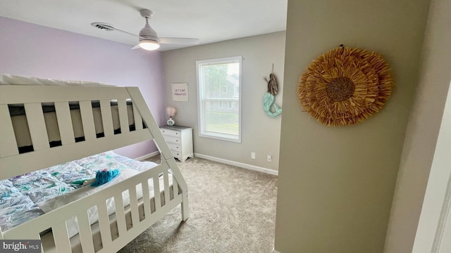 bedroom featuring carpet flooring and ceiling fan