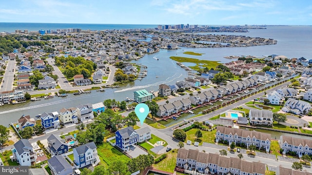 drone / aerial view featuring a water view