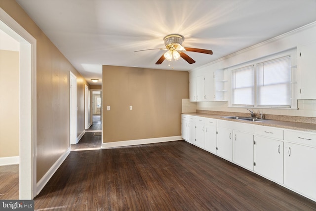 kitchen featuring dark wood-style floors, baseboards, and a sink