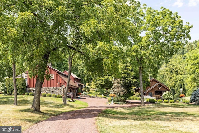 view of property's community featuring a lawn