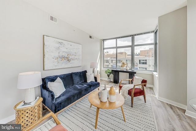 living room with light hardwood / wood-style floors