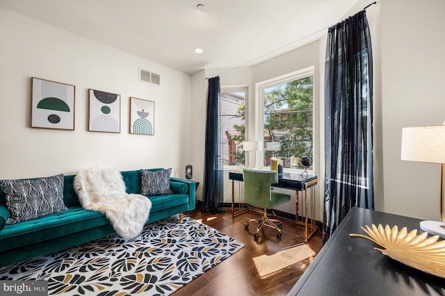 home office featuring hardwood / wood-style flooring