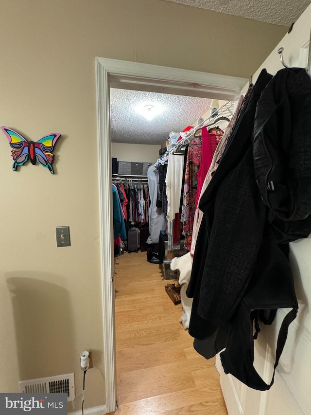 walk in closet with light wood-type flooring