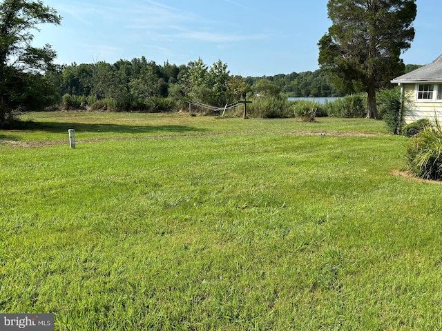 view of yard with a water view