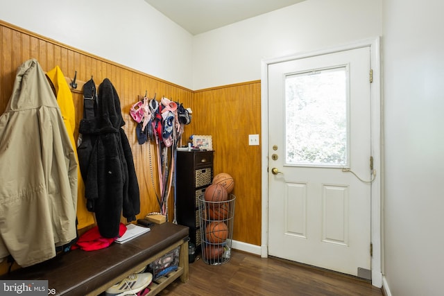 mudroom featuring dark wood-style flooring