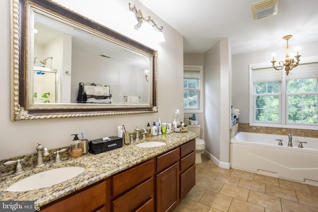 full bath featuring plenty of natural light, visible vents, and a sink