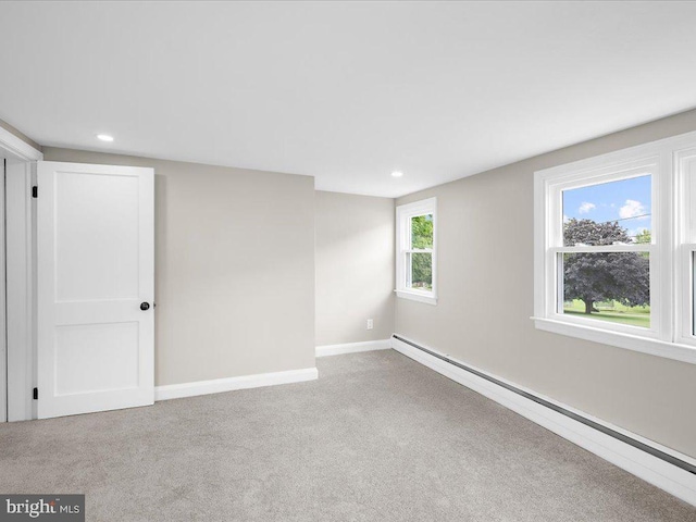 2731 Old Washington Rd, Westminster, MD 21157 - empty room with a baseboard heating unit, recessed lighting, carpet floors, and baseboards