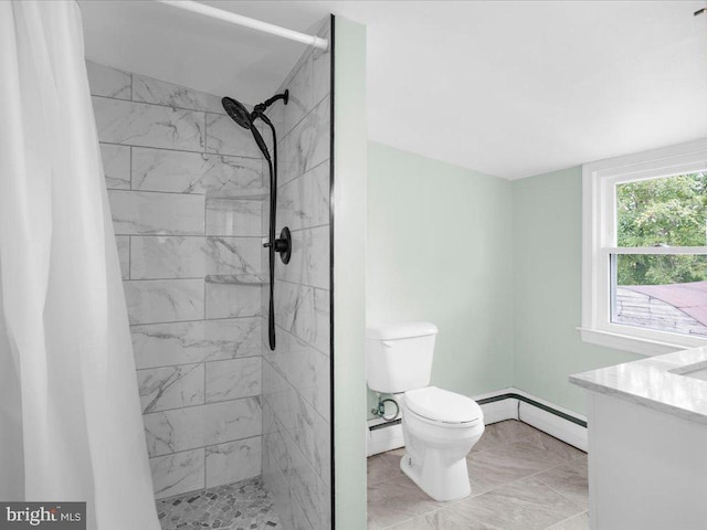 2731 Old Washington Rd, Westminster, MD 21157 - bathroom with toilet, a shower stall, a baseboard radiator, and vanity