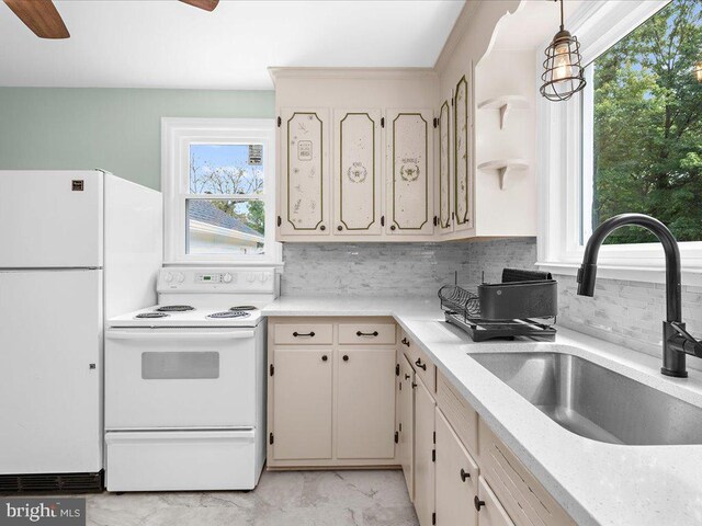 2731 Old Washington Rd, Westminster, MD 21157 - kitchen with white appliances, light countertops, a sink, and decorative backsplash