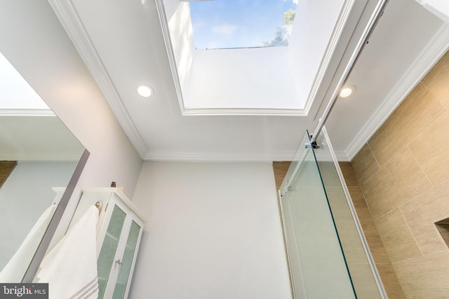 interior details with recessed lighting and crown molding