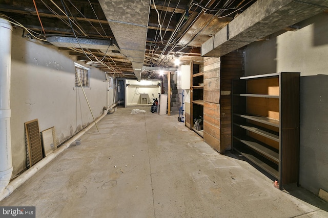 view of unfinished basement