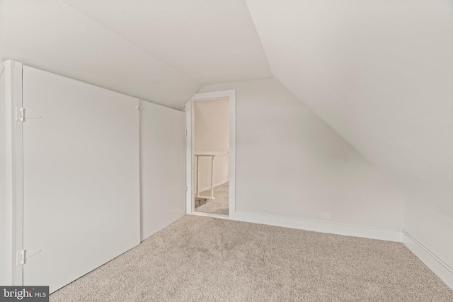 additional living space featuring light carpet and vaulted ceiling