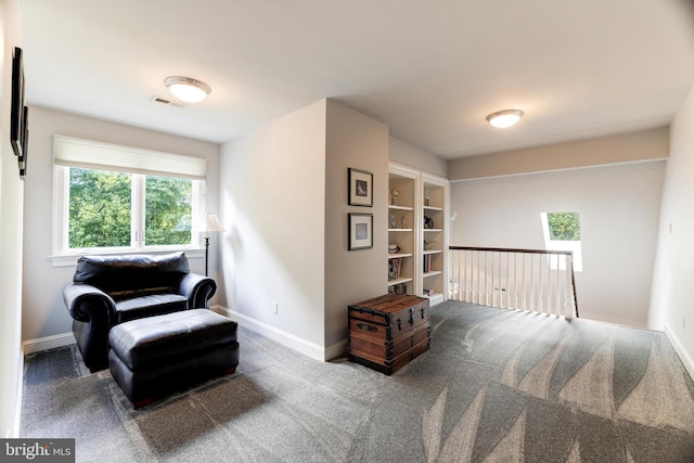 sitting room with carpet flooring