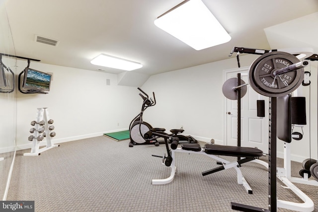 workout room with carpet flooring